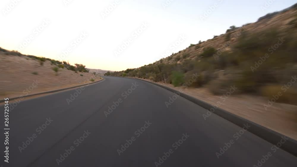 Driving Plate Nevada Desert Highway with Joshua Trees Sunset Driving Plate Nevada Desert Highway with Joshua Trees Sunset