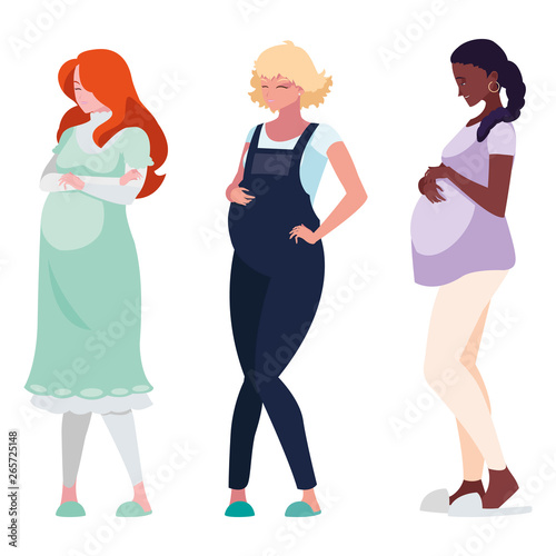 interracial group of pregnancy women characters