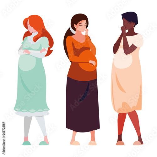interracial group of pregnancy women characters