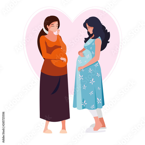 couple of beautiful pregnancy women in heart