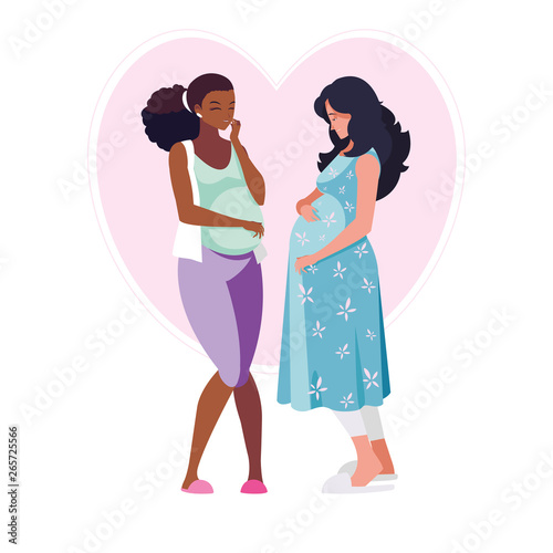 interracial couple of pregnancy women in heart