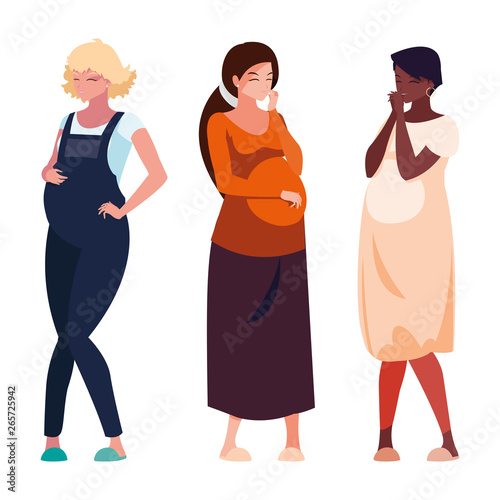 interracial group of pregnancy women characters
