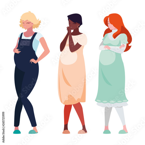 interracial group of pregnancy women characters