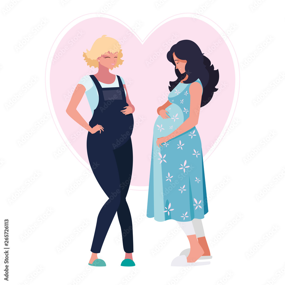 couple of beautiful pregnancy women in heart