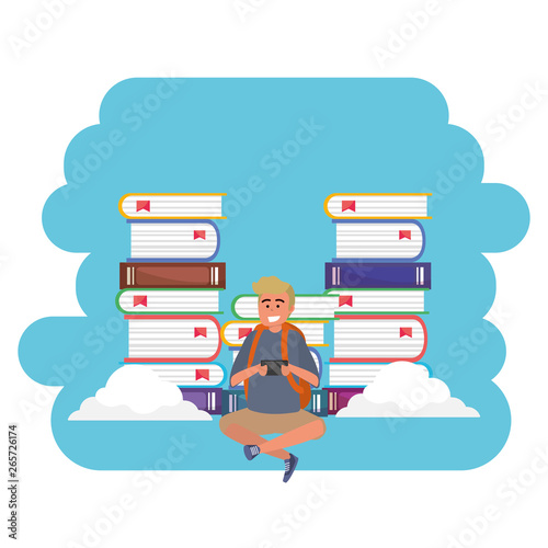 Online education millenial student book stacks splash frame