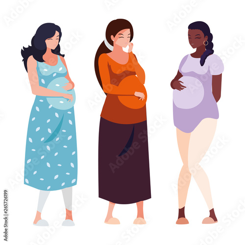 interracial group of pregnancy women characters