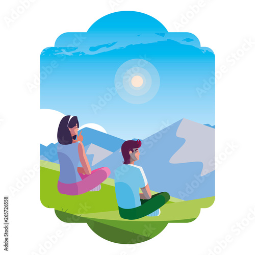couple contemplating the horizon in the field scene