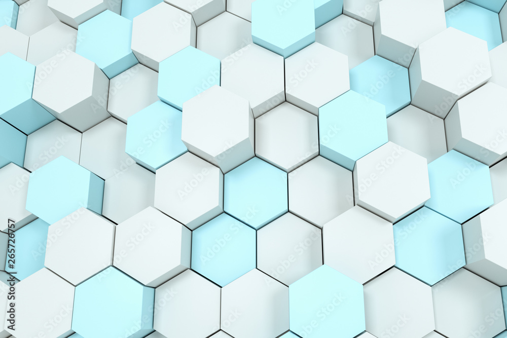 3d rendering, white hexagon cubes. 3d rendering, white hexagon cubes.