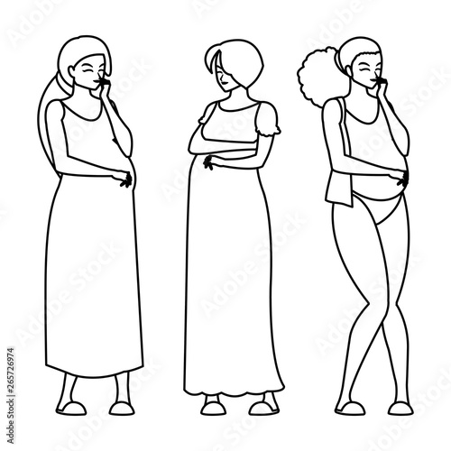group of beautiful pregnancy women characters