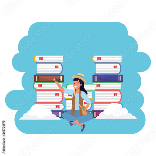 Online education millenial student book stacks splash frame