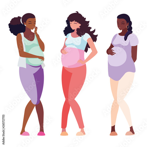 interracial group of pregnancy women characters