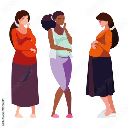 interracial group of pregnancy women characters