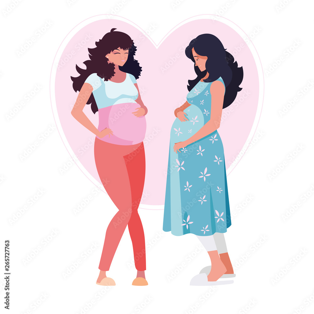 couple of beautiful pregnancy women in heart couple of beautiful pregnancy women in heart