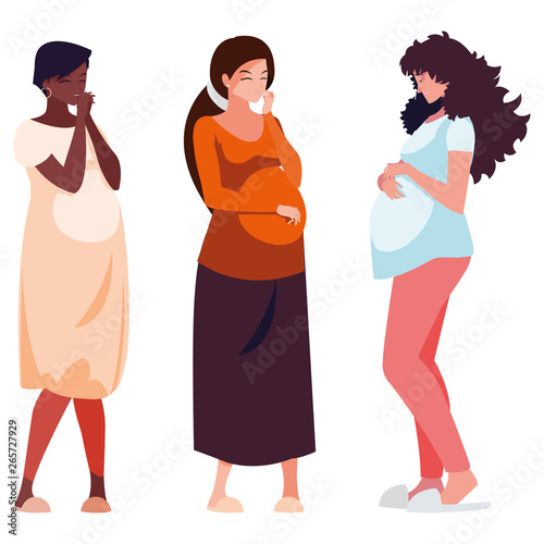 interracial group of pregnancy women characters