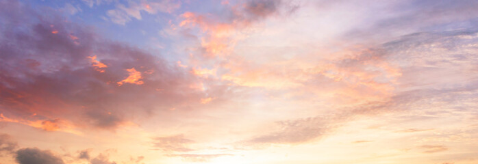 Background of colorful sky concept: Dramatic sunset with twilight color sky and clouds
