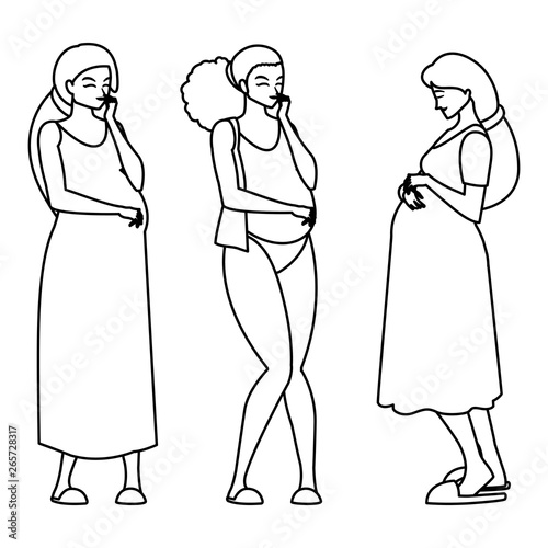 group of beautiful pregnancy women characters