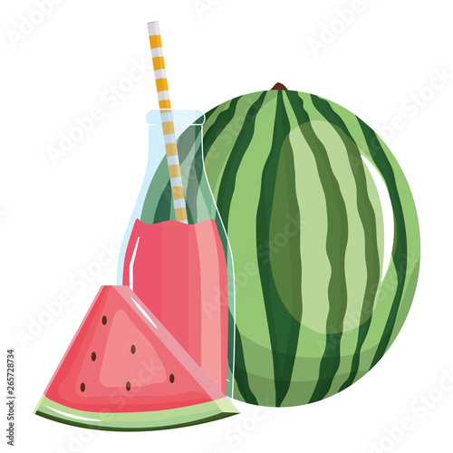 fresh watermelon juice fruit in botttle with straw