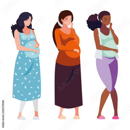 interracial group of pregnancy women characters