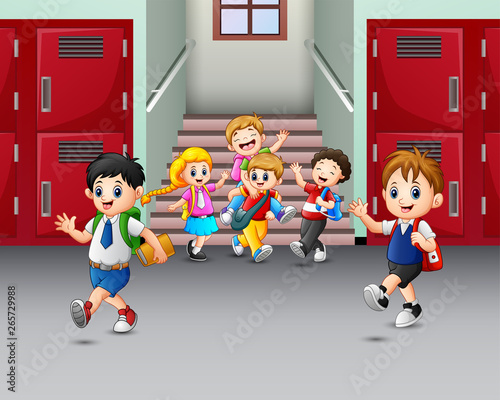 Happy students playing at the school