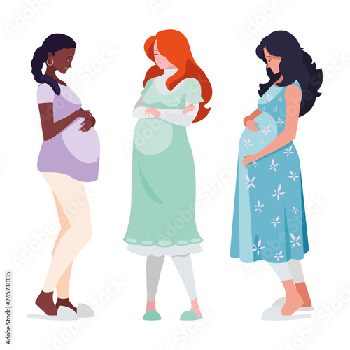 interracial group of pregnancy women characters