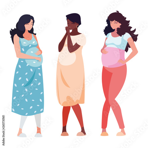 interracial group of pregnancy women characters