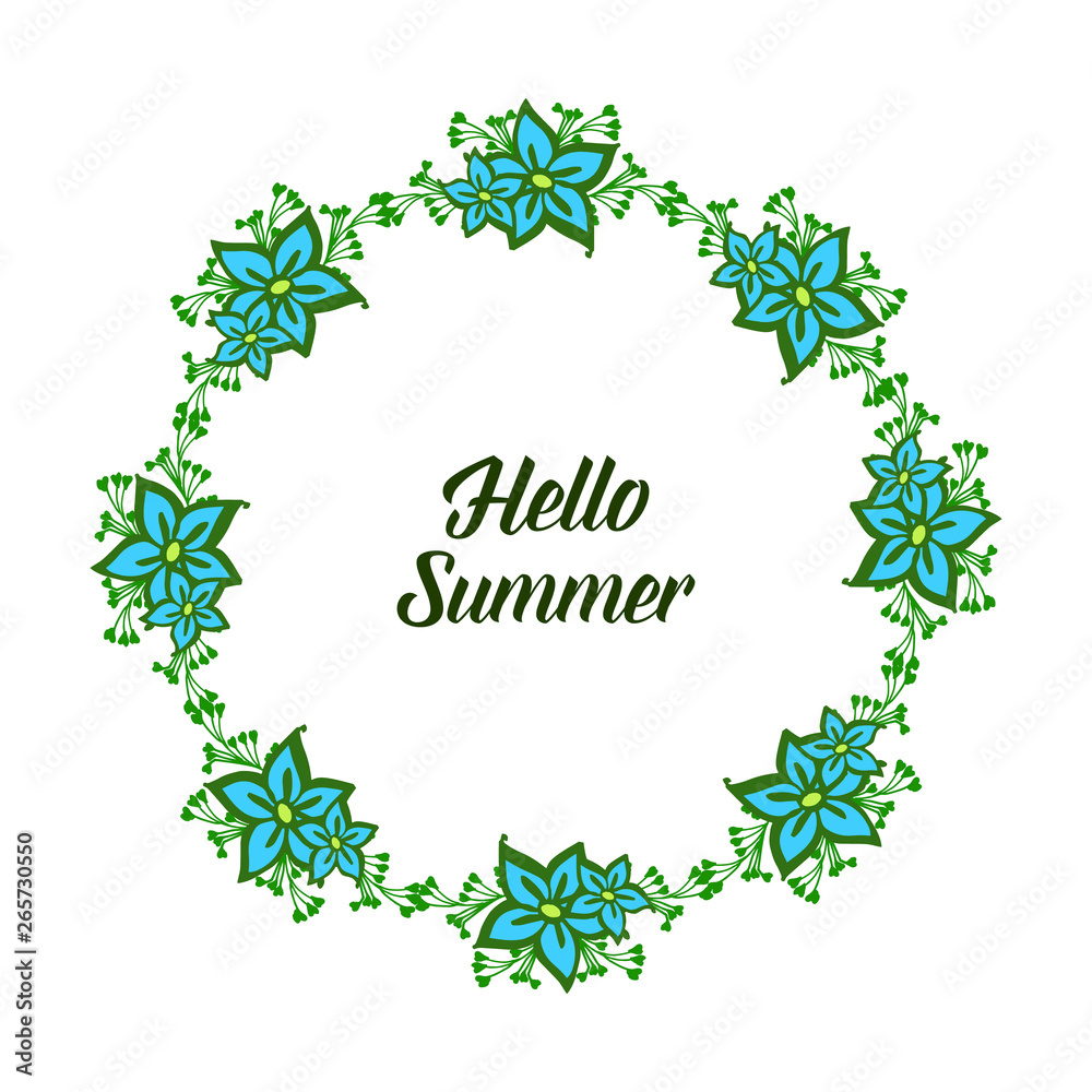 Vector illustration design hello summer for crowd blue flower frame Vector illustration design hello summer for crowd blue flower frame