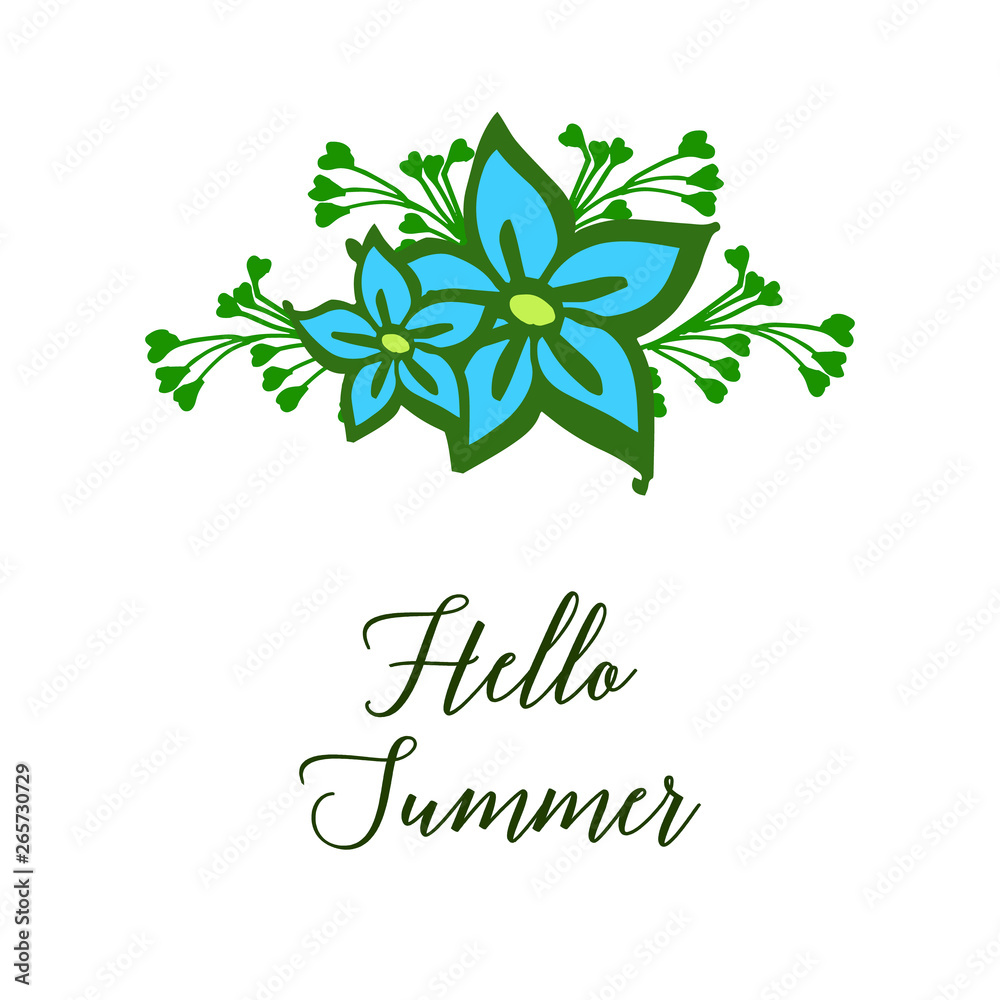 Obraz premium Vector illustration decor hello summer for blue wreath frames bloom