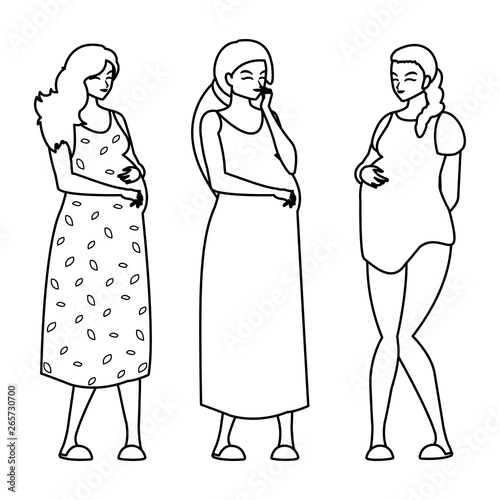 group of beautiful pregnancy women characters
