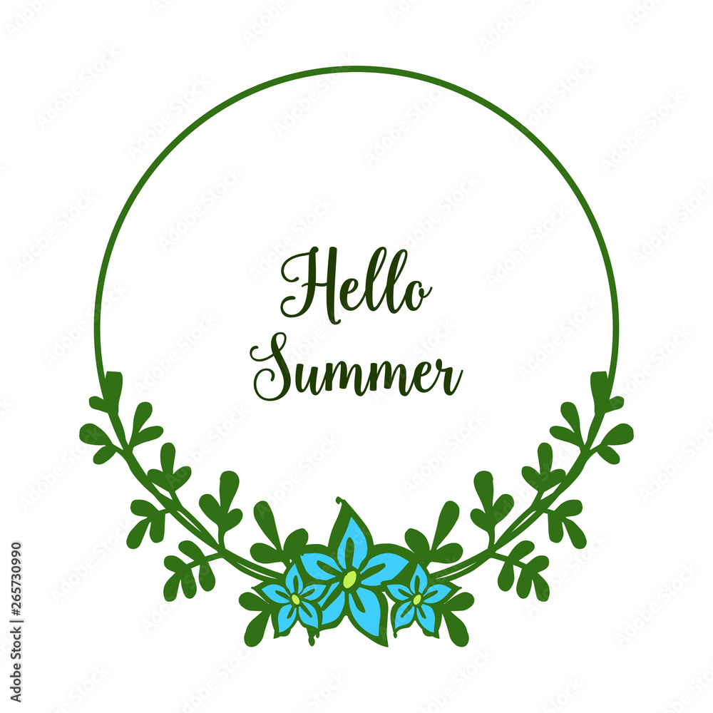 Vector illustration elegant leaf flower frame with banner hello summer
