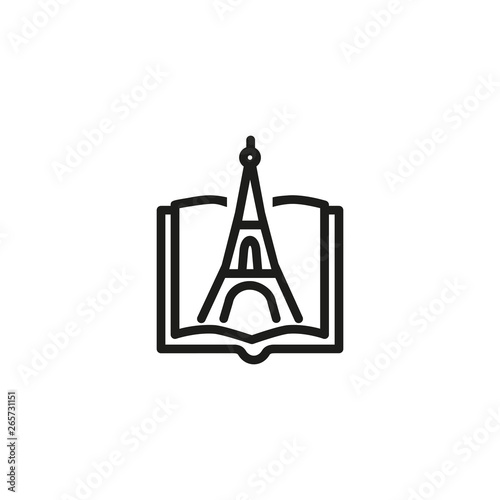 Education in France line icon. Book, Eifel Tower, Paris. Language learning concept. Vector illustration can be used for topics like French learning, training, course