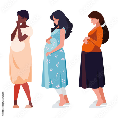 interracial group of pregnancy women characters