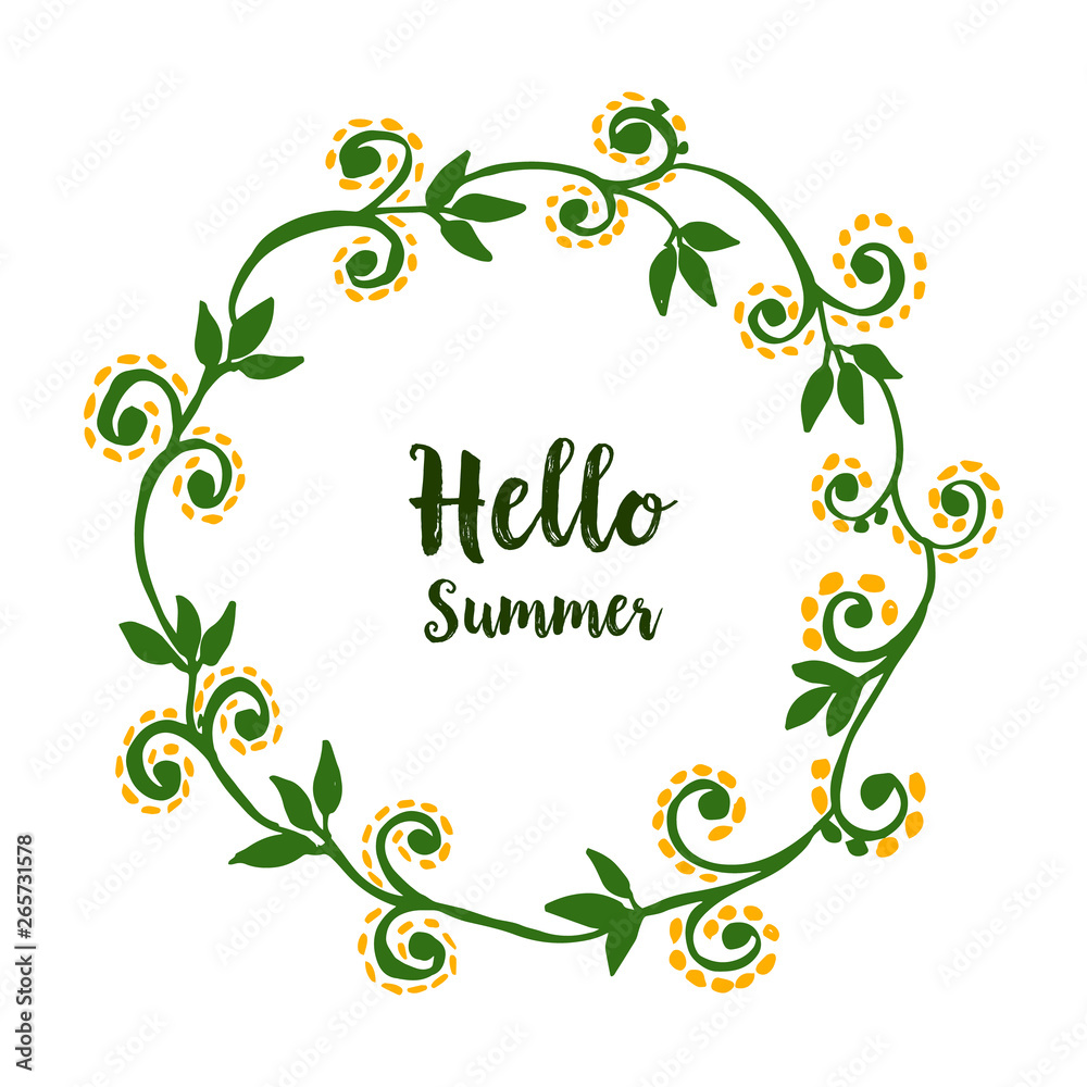 Vector illustration round leaf wreath frame with card hello summer