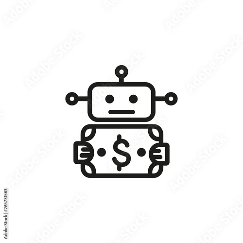Trading bot line icon. Robot holding dollar bill. Stock market concept. Vector illustration can be used for topics like trading, artificial intelligence, machine learning