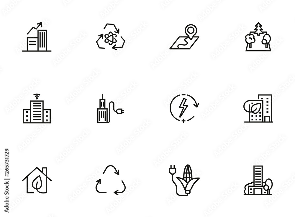 Sustainable urbanization icon set. Line icons collection on white ...