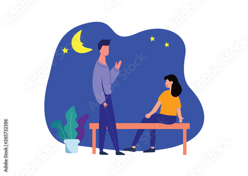 woman and man talking to each other under the stars