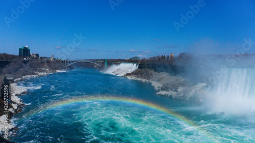 Rainbow at Niagara Falls on a sunny day