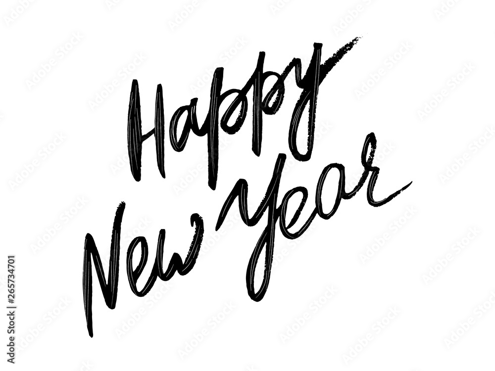 Hand drawn phrase Happy New Year isolated on white background. Card with the lettering quote.