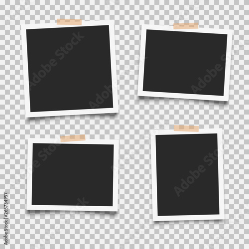 Set of empty photo frames with adhesive tape