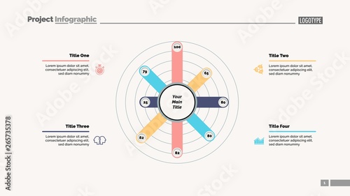 Eight columns radial bar chart slide template. Business data. Option, financial, design. Concept for infographic, presentation, report. Can be used for topics like marketing, finance, statistics
