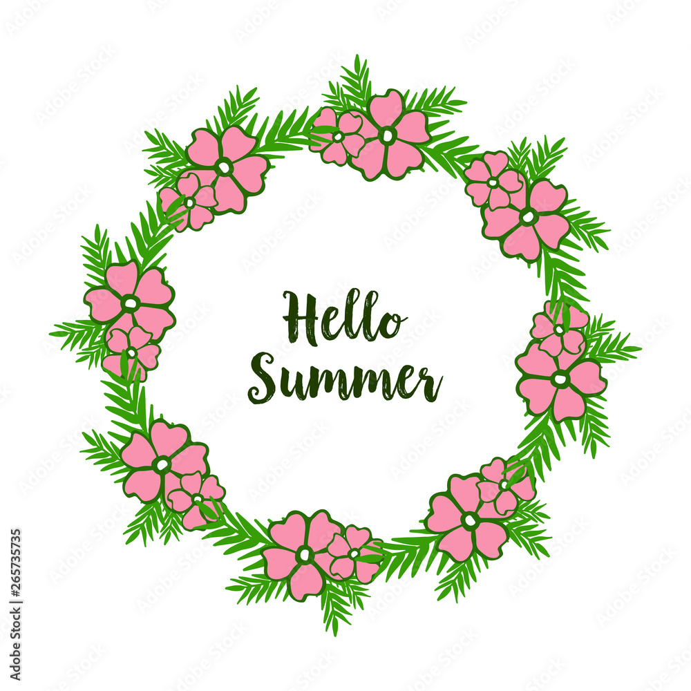Vector illustration template hello summer with style of pink wreath frame