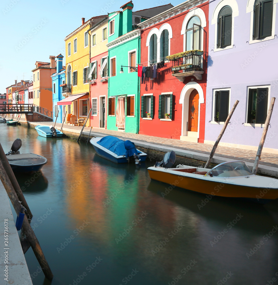 Burano Island with many painted houses