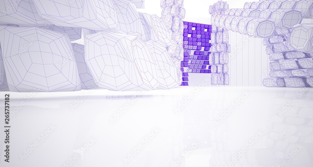 Fototapeta premium Abstract drawing white parametric interior multilevel public space with window. 3D illustration and rendering.