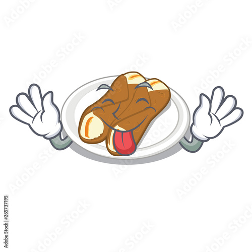 Tongue out cannoli in the a cartoon shape