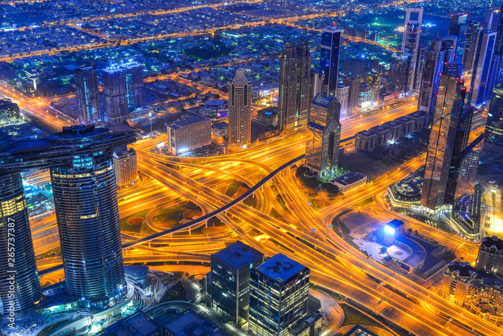Aerial view of Dubai City at night