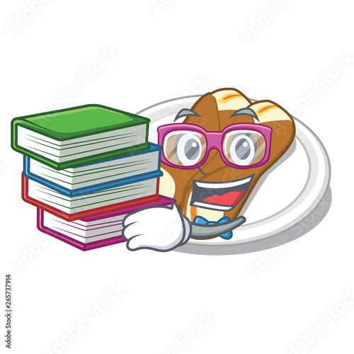 Student with book cannoli in the a cartoon shape