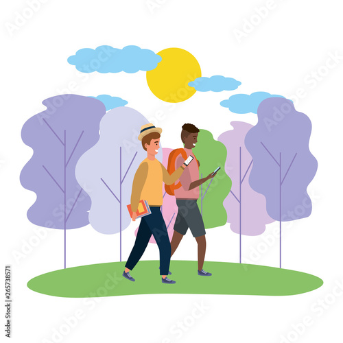 Millenial couple date nature background