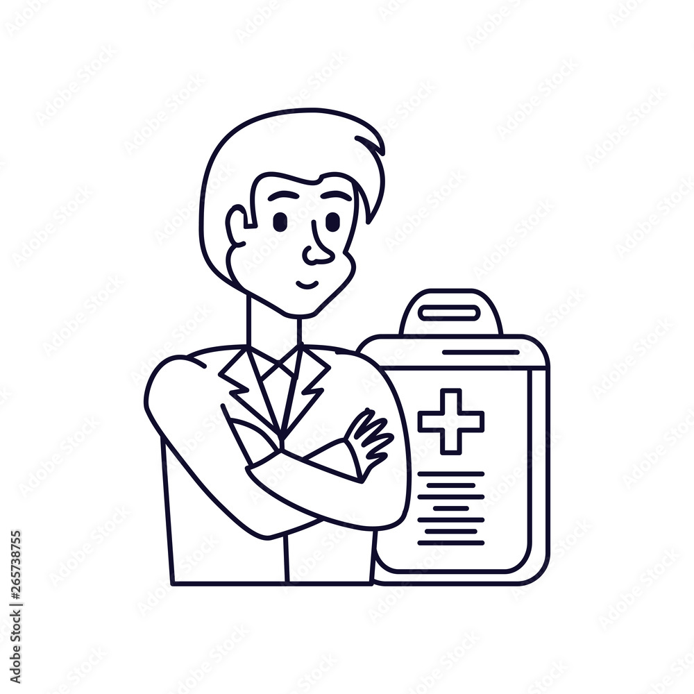 doctor professional and clipboard with document of hospital