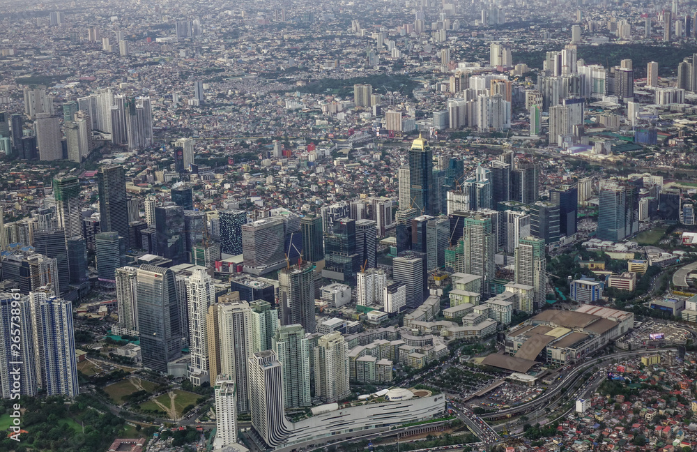 Aerial view of Manila with skyscrapers