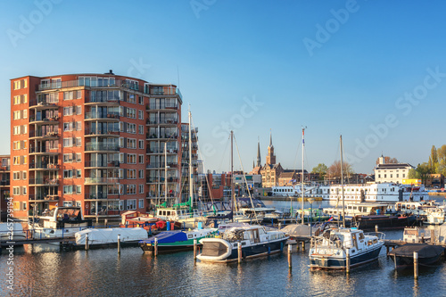 Impression of Zaandam located along the river Zaan seen from the marina