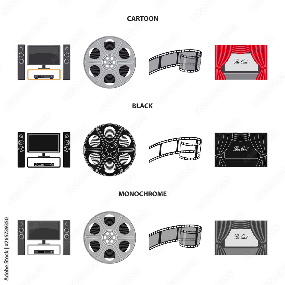 Vector illustration of television and filming sign. Set of television and viewing stock symbol for web.